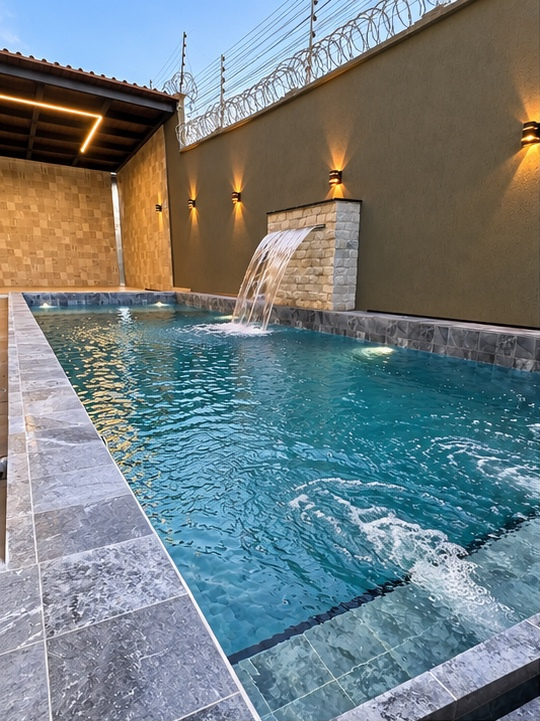 Piscina com cascata e hidromassagem